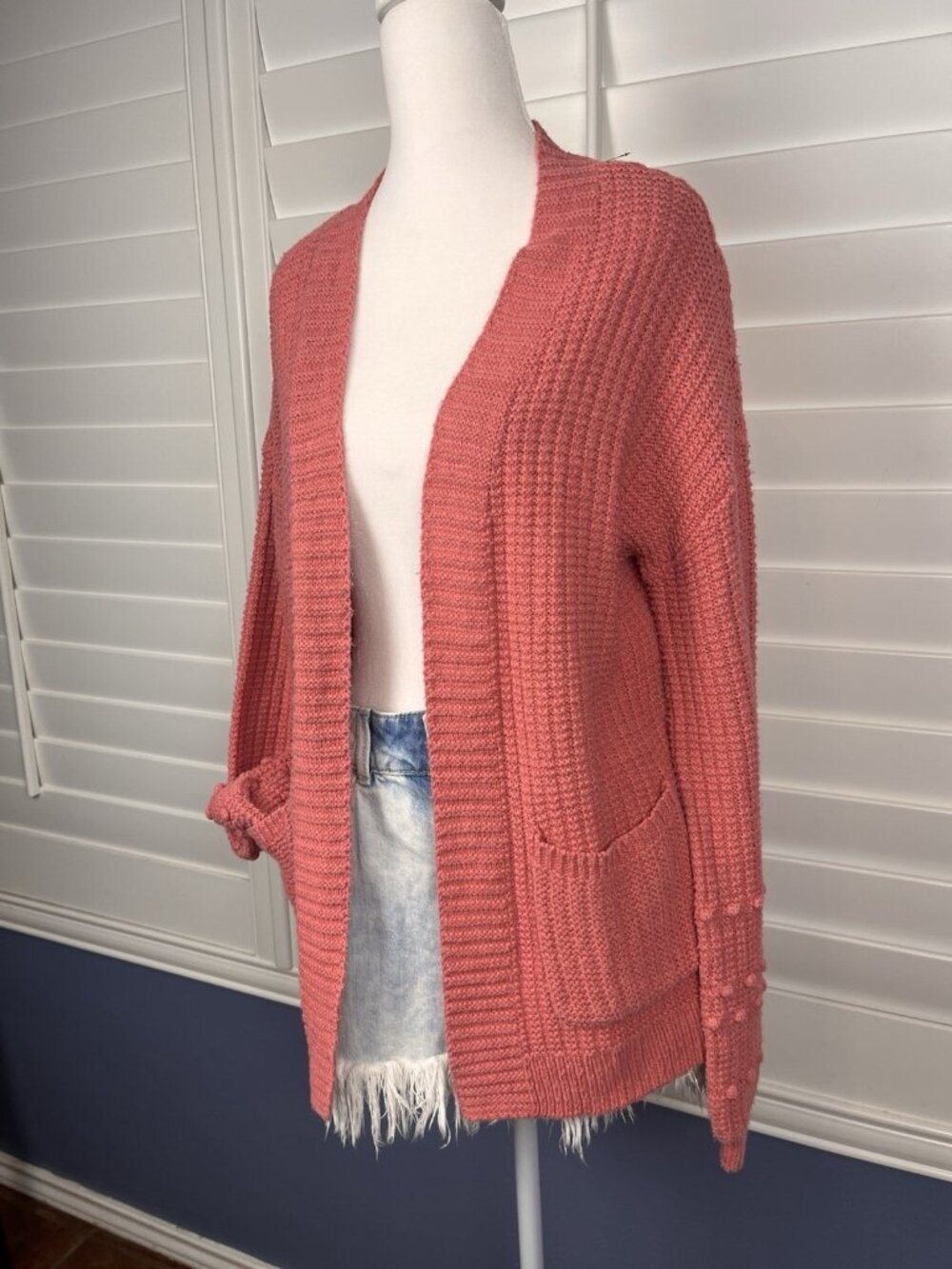 Maurices Coral Pink Chunky Knit Open Front Cardigan Oversized Sweater S